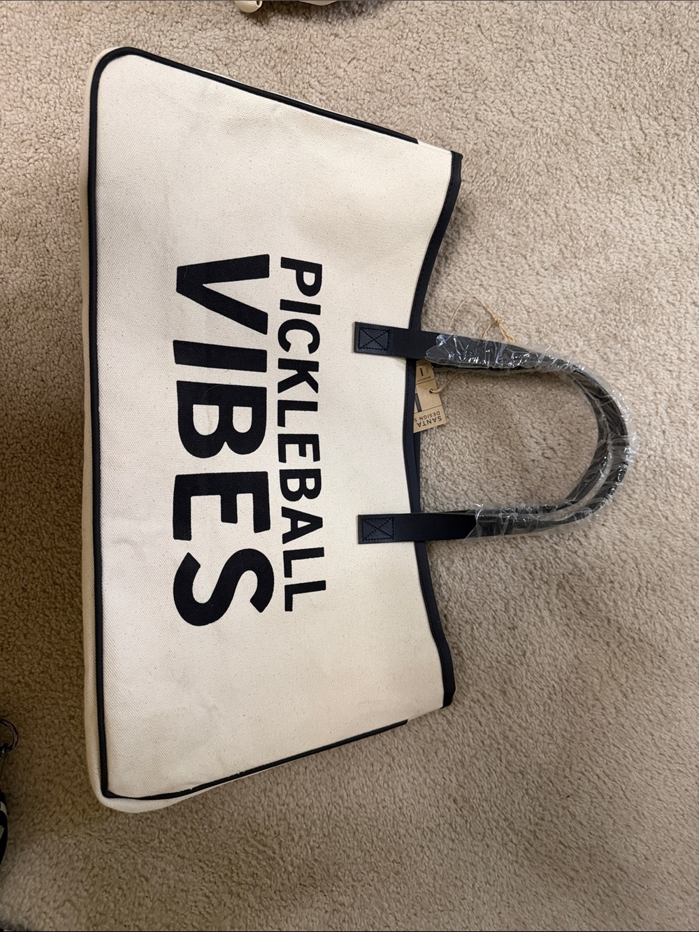 Canvas Tote Bag "PICKLEBALL VIBES" - Cream and Black